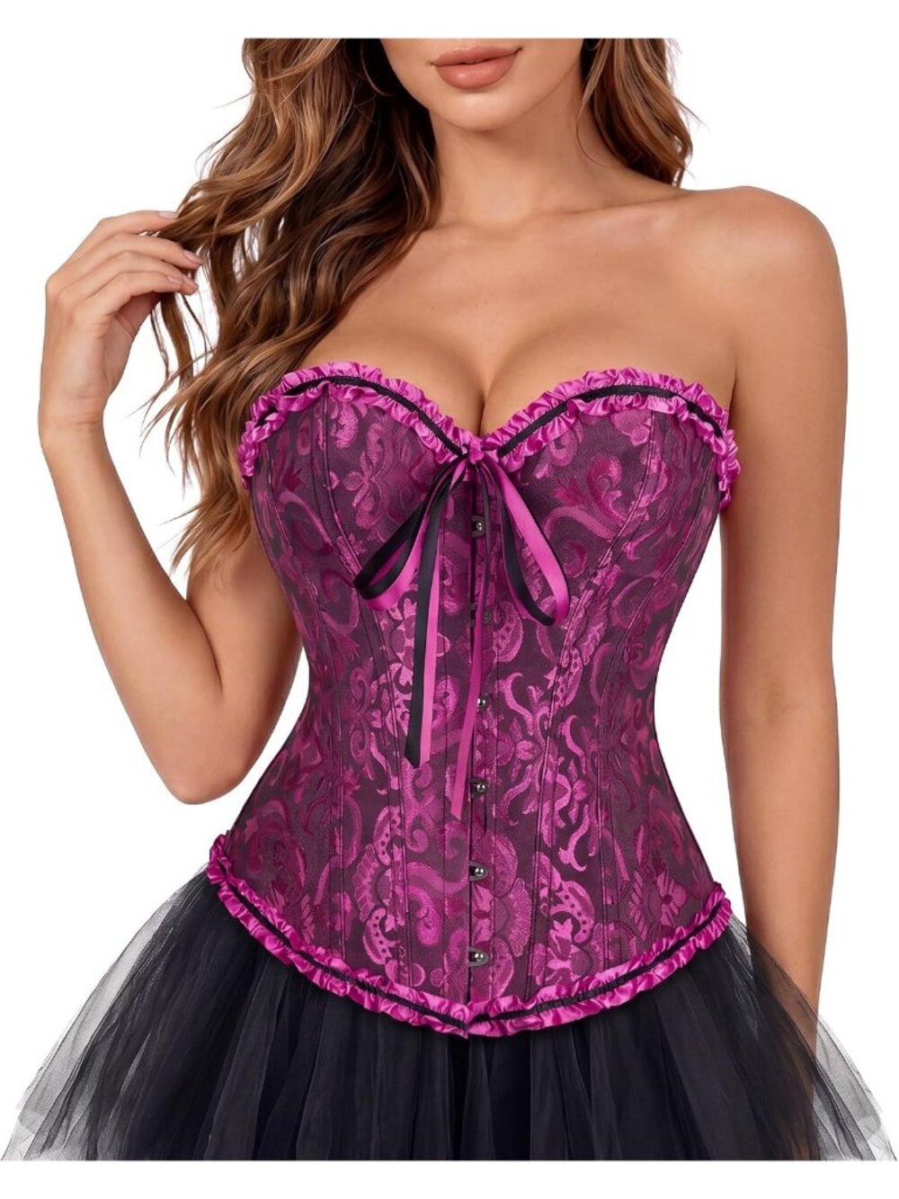 Women's Black Red Polyester Sweetheart Neck Renaissance Lace Up Corset Top